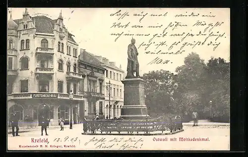 AK Krefeld, Ostwall mit Moltkedenkmal