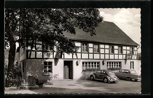 AK Langenholthausen, Gasthof u. Pension Heinr. Habbel mit Parkplatz