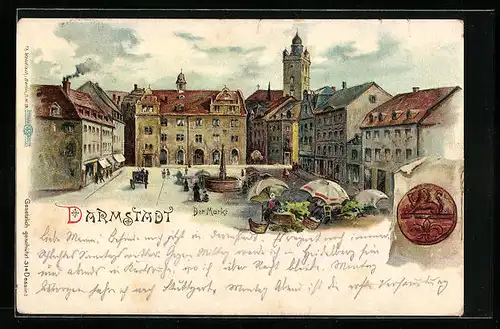 Lithographie Darmstadt, Der Markt mit Geschäften