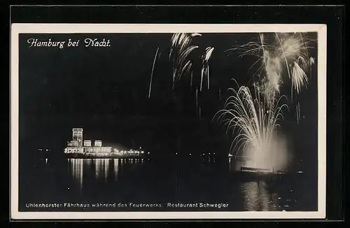 AK Hamburg, Uhlenhorster Fährhaus während des Feuerwerks