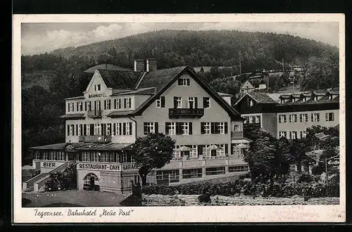 AK Tegernsee, Bahnhotel Neue Post aus der Vogelschau