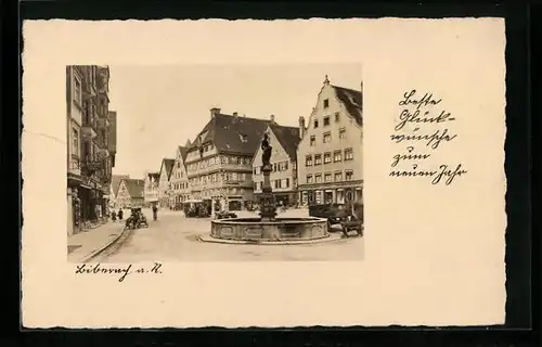 AK Biberach an der Riss, Ortsansicht mit Brunnen