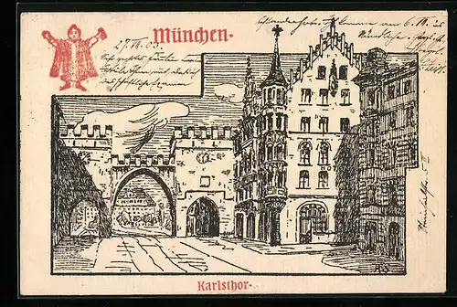 Künstler-AK München, Karlsthor, Münchner Kindl