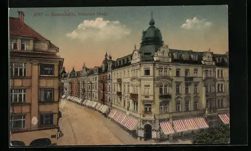 AK Rosenheim, Münchner Strasse aus der Vogelschau