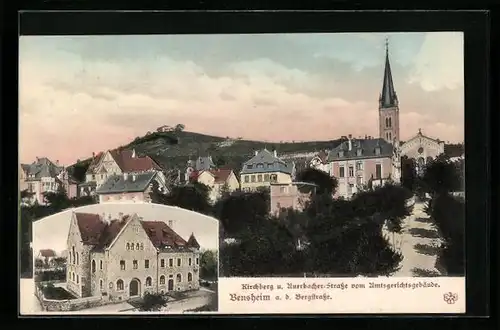 AK Bensheim a. d. Bergstrasse, Kirchberg und Auerbacher-Strasse vom Amtsgerichtsgebäude