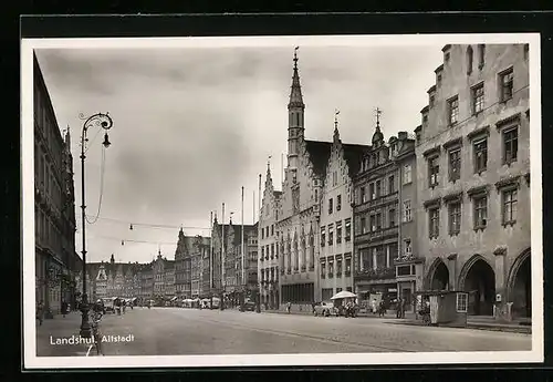 AK Landshut, Strassenpartie mit Geschäften in der Altstadt