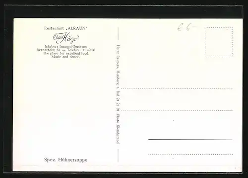 AK Hamburg-St. Pauli, Restaurant Alraun Onkel Hugo, Reeperbahn 61, Bar