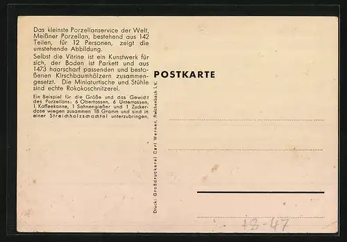 AK Meissen, Das kleinste Porzellanservice der Welt, Meissner Porzellan