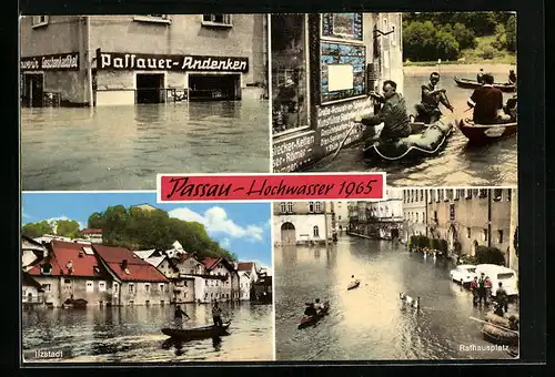 AK Passau, Rathausplatz, Ilzstadt, Hochwasser 1965
