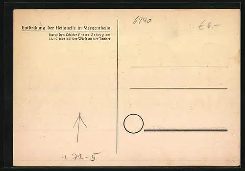 Künstler-AK Mergentheim, Entdeckung der Heilquelle durch den Schäfer Franz Gehrig