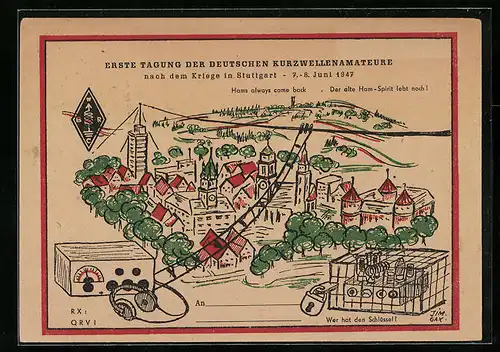 Künstler-AK Stuttgart, Erste Tagung der Deutschen Kurzwellenamateure nach dem Kriege 7.-8.6.1947