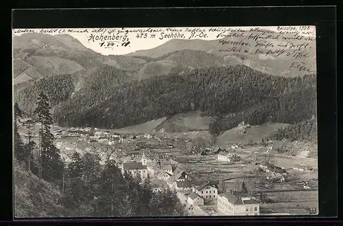 AK Hohenberg, Ortsansicht mit Bergpanorama