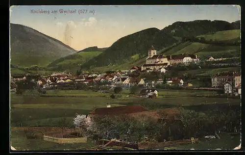 AK Kirchberg am Wechsel, Gesamtansicht mit Bergkulisse