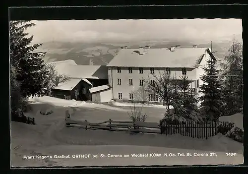 AK Orthof bei St. Corona /Wechsel, Gasthof-Pension Franz Krager im Winter