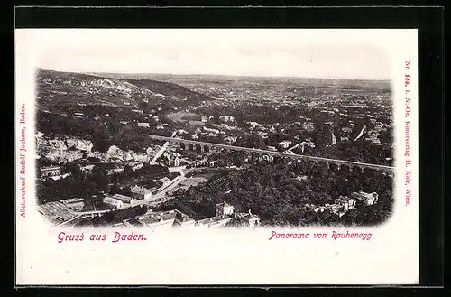 AK Baden, Panorama von Rauhenegg, mit Viadukt