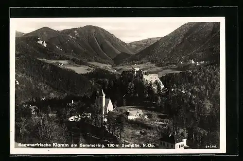 AK Klamm am Semmering, Ortsansicht mit Umgebung von oben gesehen