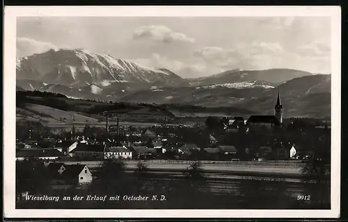 AK Wieselburg an der Erlauf, Ortsansicht mit Oetscher