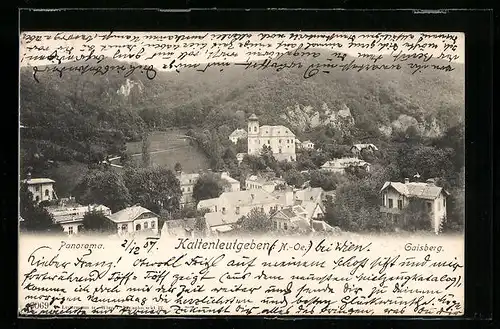 AK Kaltenleutgeben, Pfarrkirche und Gaisberg, Panorama