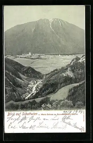 AK Schottwien, Ortsansicht mit Maria Schutz und Sonnwendstein