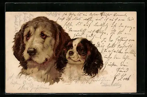 AK Portrait Jagdhund und Pekinese