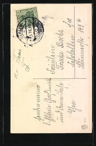 AK Maikäfer und Birkenzweig mit Schleife in Nationalfarben, Pfingstgruss