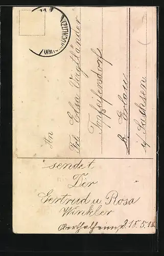 AK Birkenzweig mit Schleife, Maikäfer, Pfingstgruss