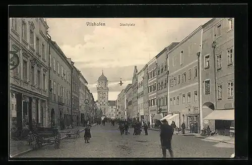AK Vilshofen, Stadtplatz mit Geschäften