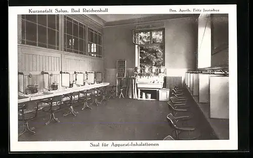 AK Bad Reichenhall, Kuranstalt Salus, Saal für Apparat-Inhalationen, Innenansicht, Badekultur