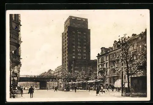 AK Köln-Neustadt, Strasse Hansaring mit Hochhaus und Strassenbahn