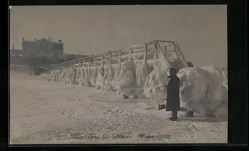 AK Schilksee, Anlegebrücke im Winter 1922, Unwetter