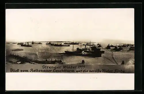AK Holtenau, Blick vom Holtenauer Leuchtturm auf die vereiste Kieler Förde 1929, Unwetter