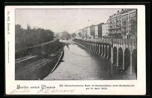 AK Berlin, Die überschwemmte Bahn im Humboldthain beim Wolkenbruch 1902, Unwetter