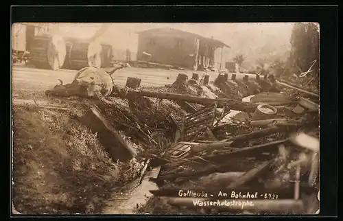 AK Gottleuba, Wasserkatastrophe 1927, Am Bahnhof