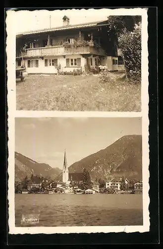 AK Egern, Ortspartie mit Kirche und Fluss