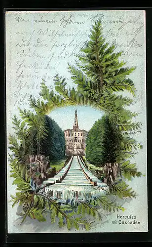 Künstler-AK Wilhelmshöhe, Hercules mit Kaskaden