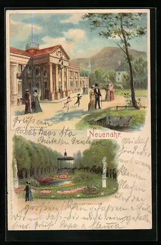 Künstler-AK Neuenahr, Neues Badehaus, Konzertpavillon