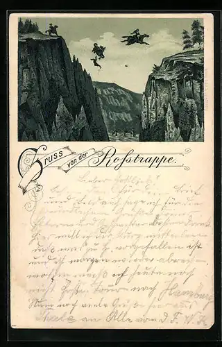 Lithographie Thale, Sage von der Rosstrappe