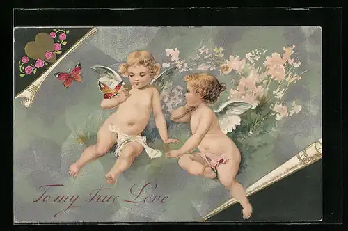 AK Engel mit Schmetterlingen, To my true love