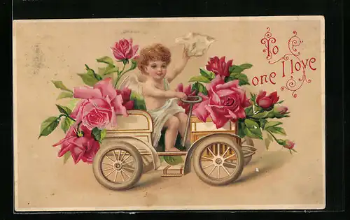 AK Engelchen im Rosen-Auto