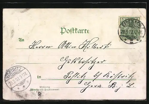 Lithographie Osterküken umrahmt von Weidenkätzchen