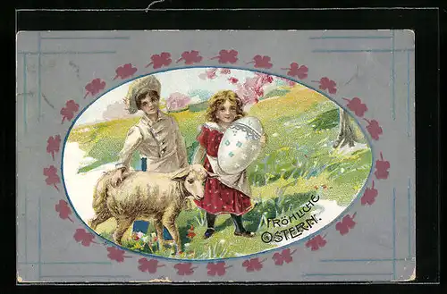 AK Kinder mit Lamm und Osterei
