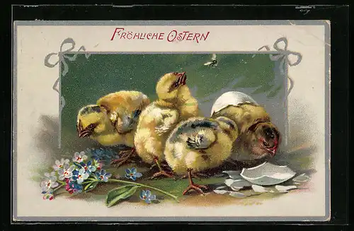 AK Osterküken schlüpfen aus Eiern, Fröhliche Ostern