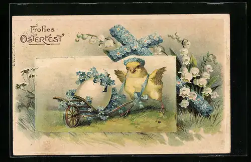 AK Osterküken mit Vergissmeinnicht