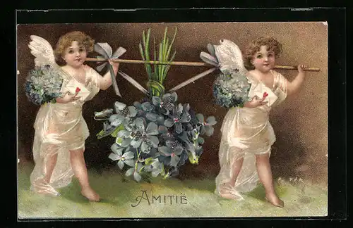 AK Engel mit Blumen, Amitié