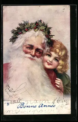 AK Weihnachtsmann mit Kind, Bonne année