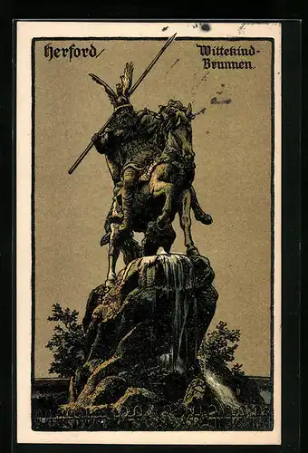 Steindruck-AK Herford, Wittekind-Brunnen