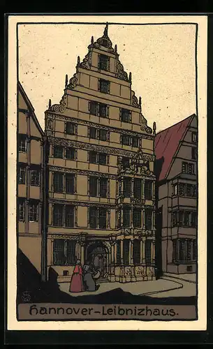 Steindruck-AK Hannover, Ansicht vom Leibnizhaus