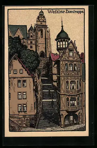 Steindruck-AK Wetzlar, Partie der Domtreppe