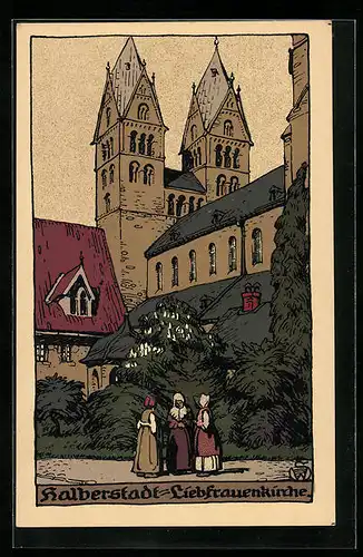 Steindruck-AK Halberstadt, Partie der Liebfrauenkirche