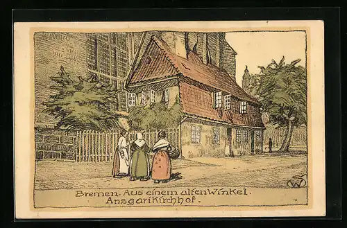 Steindruck-AK Bremen, Am Ansgarikirchhof